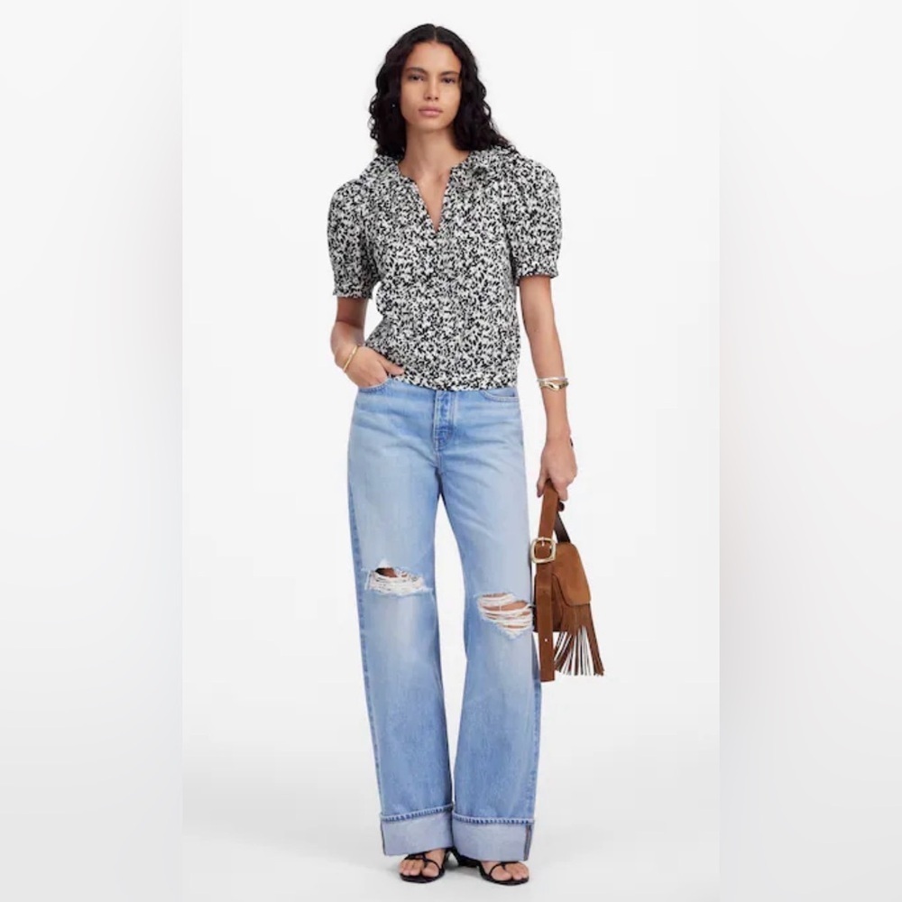 Madewell Ruffled Button-Front Top in Floral, Size S